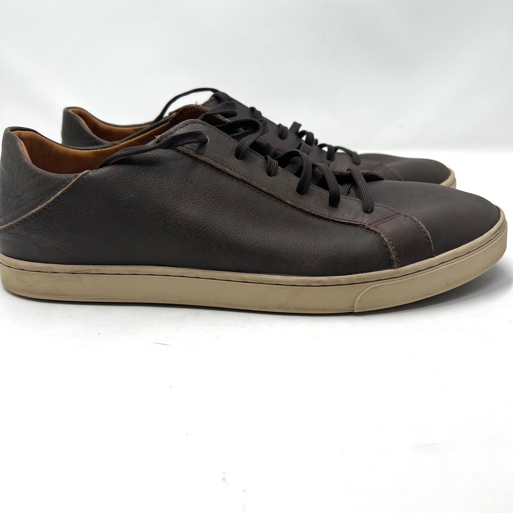 OluKai Men's 11.5 Kahu Pahaha lace-up sneakers in dark brown leather